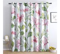 THYUNQ Rideau Occultant, Motif Fleuri - Rideaux Thermiques Imprimé pour Salon Chambre Fenetre, Lot de 2 Rideaux et Draperies Intérieurs à Oeillets, 140x200 cm (L x H)