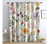 THYUNQ Rideau Occultant, Motif Fleuri - Rideaux Thermiques Imprimé pour Salon Chambre Fenetre, Lot de 2 Rideaux et Draperies Intérieurs à Oeillets, 110x215 cm (L x H)