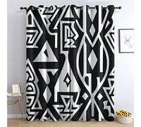 THYUNQ Rideau Occultant, Motif Géométrique Noir et Blanc - Rideaux Thermiques Imprimé pour Salon Chambre Fenetre, Lot de 2 Rideaux et Draperies Intérieurs à Oeillets, 140x220 cm (L x H)