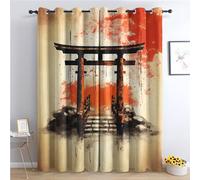 THYUNQ Rideau Occultant, Motif Japonais - Rideaux Thermiques Imprimé pour Salon Chambre Fenetre, Lot de 2 Rideaux et Draperies Intérieurs à Oeillets, 75x166 cm (L x H)