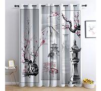 THYUNQ Rideau Occultant, Motif Japonais - Rideaux Thermiques Imprimé pour Salon Chambre Fenetre, Lot de 2 Rideaux et Draperies Intérieurs à Oeillets, 117x137 cm (L x H)