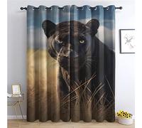 THYUNQ Rideau Occultant, Motif Panthere - Rideaux Thermiques Imprimé pour Salon Chambre Fenetre, Lot de 2 Rideaux et Draperies Intérieurs à Oeillets, 110x215 cm (L x H)