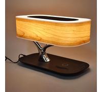 THYXGS Lampe De Chevet avec Enceinte Bluetooth Et Chargeur sans Fil, Lampe De Bureau avec Mode Veille Et Variateur D'intensité, Lampe Haut-Parleur Stéréo Tactile Intelligente, pour La Maison