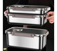 Ti Cow Lot de 3 boîtes de conservation alimentaire en acier inoxydable de qualité supérieure avec couvercles hermétiques, empilables pour la cuisine et les voyages (grand rectangle)