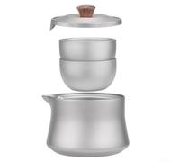 Ti - Ensemble de tasses à théière double couche de 150 ml pour le camping et la randonnée, ultra léger, empilable avec design anti-brûlure, comprend 1 théière et 2 tasses, gris