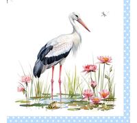 ti-flair Lot de 20 serviettes en papier, 33 x 33 cm, 3 couches, de qualité supérieure et durables, jetables, pour anniversaire, baptême, naissance, restauration, quotidien, motif cigogne et nature,