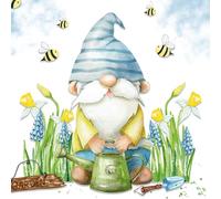 ti-flair Lot de 20 serviettes en papier, 33 x 33 cm, 3 couches, de qualité supérieure et durables, jetables, pour Pâques, été et garden-party, restauration, quotidien, motif nain dans le jardin