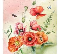 ti-flair Lot de 20 serviettes en papier - 33 x 33 cm - 3 couches - Qualité supérieure et durable - Serviettes de printemps jetables - Pour mariage, restauration, quotidien, coquelicots et papillons