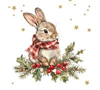 ti-flair Lot de 20 serviettes en papier avec motif de lapin avec écharpe d'hiver pour décoration de table Convient également pour le découpage et la technique des serviettes 33 x 33 cm