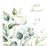 Ti-flair Serviettes en Papier Mariage avec Motif Eucalyptus Just Married - 33 x 33 cm, 3 Épaisseurs - Lot de 20 - Haute Qualité et Durable - B