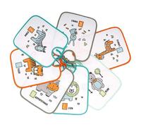 Ti TIN, Lot de 7 Bavoirs Éponge Imprimé Imperméable, 23x26cm | 73% Coton - 27% Polyester - Bavoir Bébé 6 à 12 mois - Boucle Ruban de Fermeture - Doublure Vinyle - Motif Animaux - Multicolore - 140g/m²