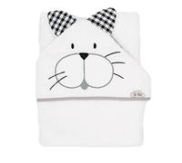 Ti TIN, Cape de Bain pour Bébé, 100 x 100 cm, Serviette de Bain Douce, Confortable, Absorbante - 100% Coton - Tissu Éponge - Motif Ours - Couleur Gris et Blanc - 320 g/m² 49101
