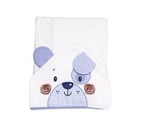 Ti TIN | Cape de Bain pour Bébé, 100x100 cm | Serviette de Bain Douce, Confortable, Absorbante - 90% Coton 10% Polyester - Tissu Éponge - Motif Chien - Couleur Bleu et Blanc - 340g/m²