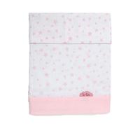Ti TIN, Drap plat (80x130), Taie d’oreiller (28x50 cm) et Drap housse (80x50 cm) Imprimé pour Enfant | Ensemble Doux, Confortable et Anti allergène - 100% Coton - Motif Étoile - Couleur Blanc et Rose