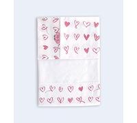 Ti TIN | Drap plat (80x130), Taie d’oreiller (28x50 cm) et Drap housse (80x50 cm) Imprimé pour Enfant | Ensemble Doux, Confortable et Anti allergène - 100% Coton - Motif Coeur - Couleur Blanc et Rose