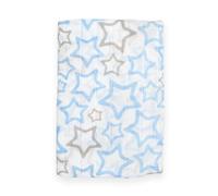 Ti TIN | Lange en Mousseline pour Bébé, 120x120 cm | 100% Coton - Lange Gaz Doux, Léger et Multifonction - Motif Étoile - Couleur Blanc et Bleu - 100gr/m²