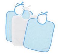 Ti TIN | Lot de 3 Bavoirs en Éponge | Pour Bébé de Plus d'1 An | Fermeture avec des Rubans | 90% Coton | Couleurs Solides Bleu Ciel | 28x32 cm