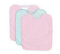Ti TIN | Lot de 3 Bavoirs Imperméables, 33x36 cm | 90% Coton - 10% polyester - Bavoirs pour Bébés de plus d'un an - Fermeture Élastique - Doublure Vinyle - Couleur Unie (Rose et Vert) - 320gr/m²