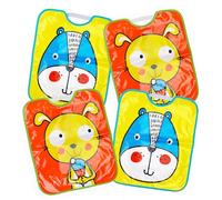 Ti TIN | Lot de 4 Bavoirs Imprimé Imperméable, 32x35 cm | 100% Vinyle - Bavoirs pour Bébés de plus de 1 an - Fermeture Élastique - Motif Ours et Lapin - Couleur (Jaune, Rouge, Bleu)