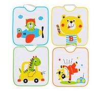 Ti TIN | Lot de 4 Bavoirs ImpriméÉponge Imperméable, 33x36 cm | 90% Coton, 10% Polyester - Bavoirs pour Bébés de plus de 1 an - Fermeture Élastique - Doublure Vinyle - Animaux - 320gr/m²