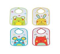 Ti TIN | Lot de 4 Bavoirs Imprimés Imperméables, 25x35 cm | 100% Microfibre de Polyester - Bavoirs Bébés de 6 à 12 mois - Fermeture avec Scratch - Doublure Vinyle - Motif Animaux - 200gr/m²