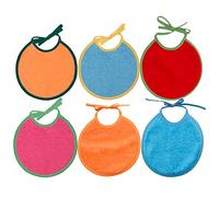 Ti TIN | Lot de 6 Bavoirs, 19x19 cm | 90% Coton - 10% Polyester - Bavoirs Bébés de 0 à 6 mois - Boucle, Ruban de Fermeture - Doublure en Vinyle - Couleur Unie (vert, orange, bleu, rose) - 320gr/m²