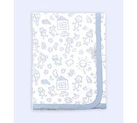 Ti TIN | Nids d’Ange (Lange) en Maille pour Bébé, 80x80 cm | 100% Coton - Lange Doux, Absorbant et Multifonction - Motif Famille - Couleur Bleu - 180gr/m²