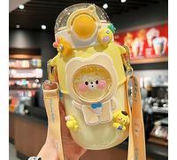 TIAASTAP Bouteille d'Eau Kawaii en Forme d'Ours Mignon Avec Paille, Autocollants 3D et Sangle - Esthétique Pour Enfants, Filles, Garçons (Jaune) 01
