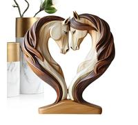 Tiajingzi Statues de chevaux en forme de cœur, figurine animale à pose câline pour table, figurine de cheval en bois, décor d'étagère pour le lieu de travail, salle d'exposition, étagère, salon