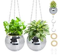 Tialero Lot de 2 Pots de Fleurs Disco de 15,2 cm/20,3 cm avec chaîne de Suspension, Crochet et Anneau de Support, Suspension pour Plantes d'intérieur et d'extérieur, Supports de Plantes à Suspendre