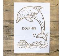TIAMECH Pochoir réutilisable A4 pour peinture Motif dauphin | Modèle de superposition de dauphin sautant et vague de mer, art mural, meubles en bois, scrapbooking et travaux manuels (21,1