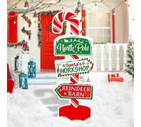 Tiamon Lot de 5 panneaux de Noël à suspendre au pôle nord - Décoration de rue pour extérieur, pelouse, terrasse, cour, jardin, vacances d'hiver