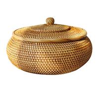 Tiamu Boîte de rangement tissée en rotin avec couvercle, Panier à Pain, Panier en Osier, Panier à Fruits De table, Panier de Rangement, Boîte Décorative Organisateur pour étagère, maison, cuisine