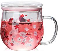 Tiamu Flower Tasse à thé avec couvercle et passoire, beaux verres à thé avec infuseur, 300 ml, tasse à café en verre pour thé en vrac, thé floral, cadeau personnalisé pour maman et petite amie