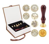 Tiamu Kit de Tampon de Cire DIY, Tampon de Cire Décoratif Personnalisé Têtes de Tampon en Cuivre, Timbre de Sceau à Manche en Bois Cadeau Classique pour Sceaux de Lettres, Invitations, Mariages, Noël