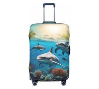 Tianbamxgdp Housse de protection lavable pour valise de 45,7 à 81,3 cm, motif dauphins, tortue de mer, requin, pieuvre, corail, Noir , M
