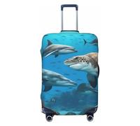 Tianbamxgdp Housse de protection lavable pour valise de 45,7 à 81,3 cm, motif dauphins, tortue de mer, requin, pieuvre, récif corallien, noir, X-Large