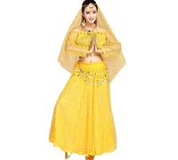 TianBin Femmes Ensemble Jupe à Paillettes Élégant Costume de Danse du Ventre avec Design à Volants (Jaune#4, Taille Unique)