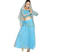 TianBin Femmes Ensemble Jupe à Paillettes Élégant Costume de Danse du Ventre avec Design à Volants (Lac Bleu#5, Taille Unique)