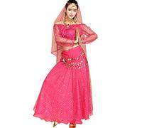 TianBin Femmes Ensemble Jupe à Paillettes Élégant Costume de Danse du Ventre avec Design à Volants (Rose#4, Taille Unique)