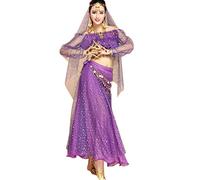 TianBin Femmes Ensemble Jupe à Paillettes Élégant Costume de Danse du Ventre avec Design à Volants (Violet#4, Taille Unique)
