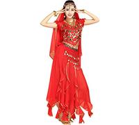 TianBin Femmes Halloween Costume de Danse du Ventre Top+Jupe+Foulard+Bracelets Selon Votre Choix (Rouge#7, Taille Unique)