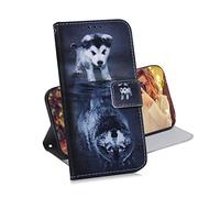 TIANCI Coque pour Oppo A15s/A15, Peint en Animal Housse Portefeuille, Fermeture Magnétique Flip Antichoc Étui pour Oppo A15s/A15 Coque Cuir PU, Loup et Chien