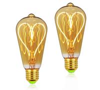 TIANFAN Lot de 2 ampoules LED Edison ST64 vintage en forme de cœur Ampoule à filament LED 220-240 V 4 W à intensité variable 2000 Kelvin Ampoules décoratives E27 (Gold)