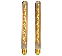 TIANFAN T300 Tube LED Edison 2-Pack, 4W (25W Eq), 2000K Lumière Chaude, Dimmable, Culot E27, 32x300mm, 3 Couleurs (Ambré)
