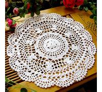 Tianfuheng - Napperon rond vintage à fleurs en dentelle, fabriqué à la main au crochet - Sert aussi de sous-verre, blanc, Taille unique