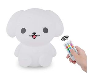 Tianhaixing Veilleuse Enfants, Rechargeable Bébé LED Veilleuse avec Silicone Souple Forme Animale Mignonne & RGB Multicolore Conception Compatible Télécommande et Tactile Dimmable (Chien)