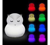 Tianhaixing Veilleuse rechargeable en silicone souple en forme d'animal, ajustez la luminosité et 9 couleurs via le contrôle tactile et la télécommande, convient aux enfant/adultes (grande chouette)