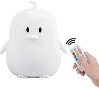 Tianhaixing Veilleuse rechargeable en silicone souple en forme d'animal, ajustez la luminosité et 9 couleurs via le contrôle tactile et la télécommande, convient aux enfants/adultes (grande Manchot)