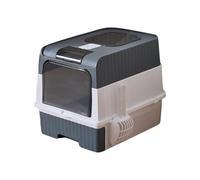 TianHapyp Litière autonettoyante, pliable pour chat avec couvercle et pelle, entrée avant et sortie supérieure pour un accès facile, bac à litière portable et facile à nettoyer (gris)